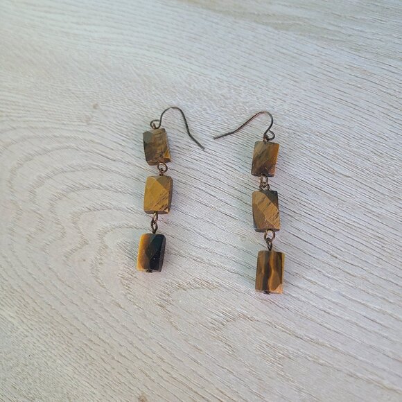 Tiger's Eye Dangling Earrings - Picture 1 of 1